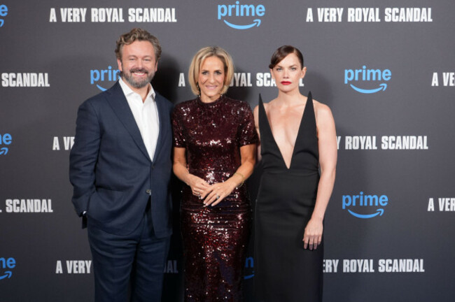 left-right-michael-sheen-emily-maitlis-and-ruth-wilson-attending-the-uk-special-screening-for-prime-videos-a-very-royal-scandal-at-ham-yard-hotel-london-picture-date-monday-september-9-2024