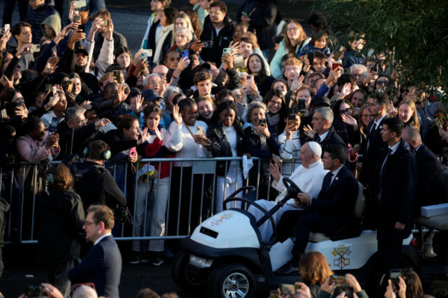 pope-francis-leaves-at-the-end-of-his-meeting-with-students-of-the-louvain-catholic-university-in-ottignies-louvain-la-neuve-belgium-saturday-sept-28-2024-ap-photoandrew-medichini