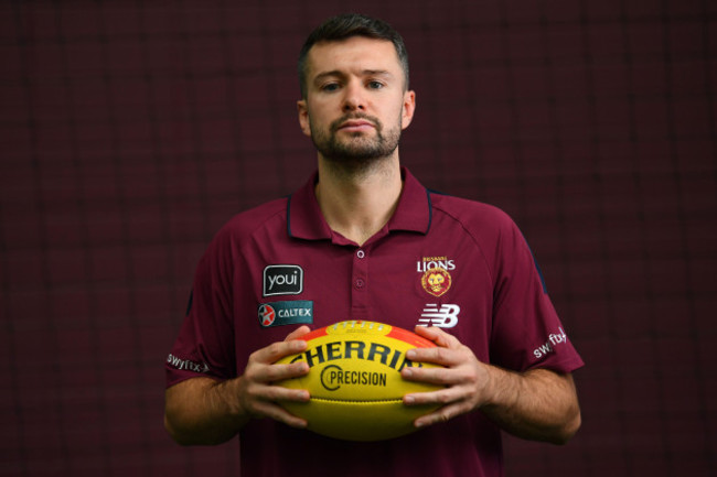 brisbane-australia-23rd-sep-2024-conor-mckenna-of-the-lions-poses-for-a-photo-during-the-brisbane-lions-media-day-at-the-cage-in-brisbane-monday-september-23-cyear4-aap-imagejono-searle-n