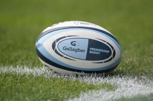 twickenham-uk-22nd-aug-2020-general-shot-of-a-match-ball-with-the-sponsors-logo-visible-during-the-gallagher-premiership-rugby-match-between-london-irish-and-northampton-saints-at-twickenham-stoop