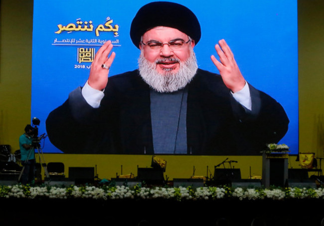 beirut-lebanon-14th-aug-2018-hezbollahs-leader-sayyed-hassan-nasrallah-delivers-a-televised-speech-in-beirut-lebanon-aug-14-2018-hezbollahs-leader-sayyed-hassan-nasrallah-on-tuesday-called