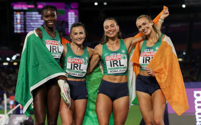 rhasidat-adeleke-phil-healy-sophie-becker-and-sharlene-mawdsley-celebrate-winning-silver-medals