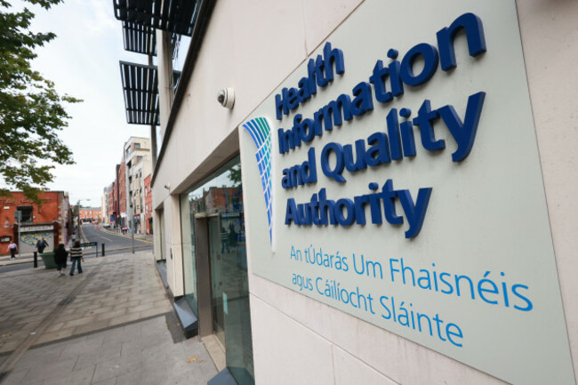 Stone building with a Hiqa sign in English - Health Information and Quality Authority - and Irish - An t-Údarás um Fhaisnéis agus Cáilíocht Sláinte.