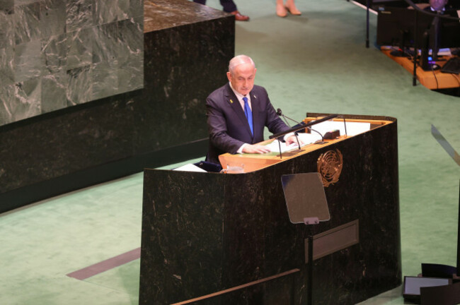 new-york-usa-27th-sep-2024-new-york-ny-september-27-2024-israeli-prime-minister-benjamin-netanyahu-addresses-the-79th-session-of-the-united-nations-general-assembly-in-his-speech-netanyahu