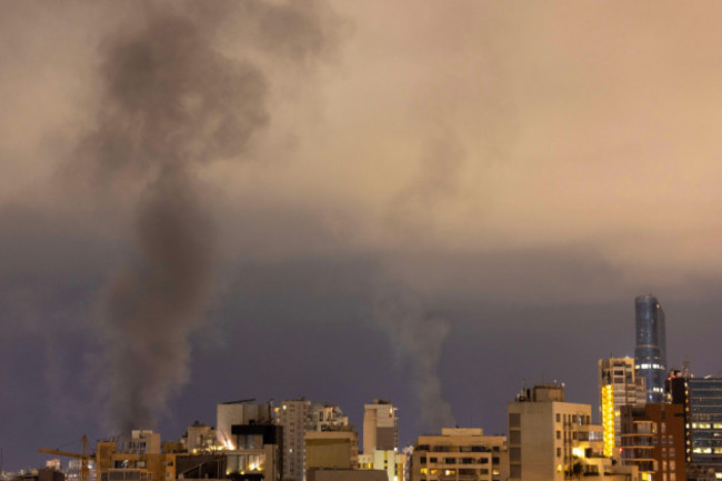 beirut-lebanon-10th-oct-2024-smoke-rises-after-israeli-strikes-at-two-central-beirut-neighborhoods-on-october-10-2024-in-beirut-lebanon-local-media-outlet-al-manar-reports-many-dead-and-wounde