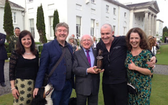 President Higgins with Clodagh O'Donoghue, Jim Culleton, Pat Kinevane, Fionnuala Murphy and the Olivier Award