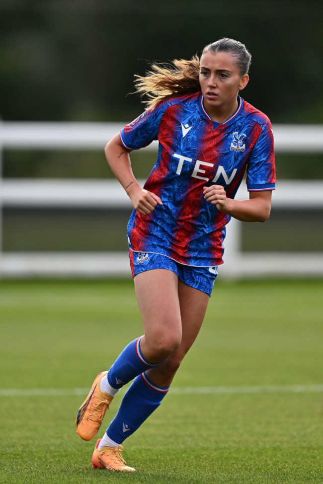 london-england-september-12-abbie-larkin-crystal-palace-fc-women-full-length-body-in-home-kit-during-the-womens-pre-season-friendly-match-between