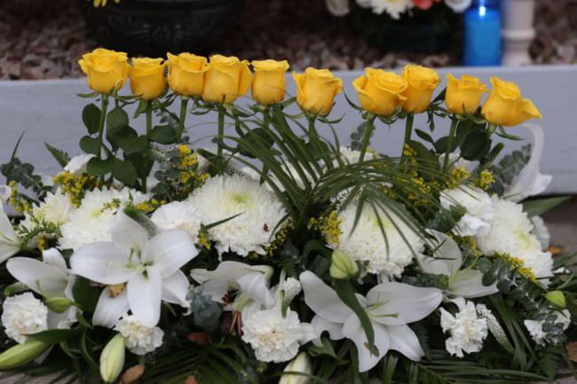 ten-yellow-roses-in-a-wreath-for-each-of-those-died-in-the-cresslough-tragedy-placed-where-the-incident-happened-on-the-first-anniversary-of-the-explosion-at-a-service-station-in-creeslough-co-donega