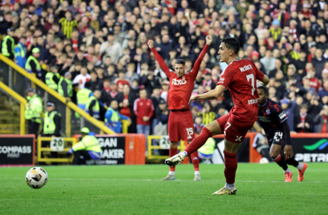 aberdeens-jamie-mcgrath-has-a-penalty-shot-saved-by-rangers-goalkeeper-jack-butland-not-pictured-during-the-william-hill-premiership-match-at-pittodrie-stadium-aberdeen-picture-date-wednesday-oc