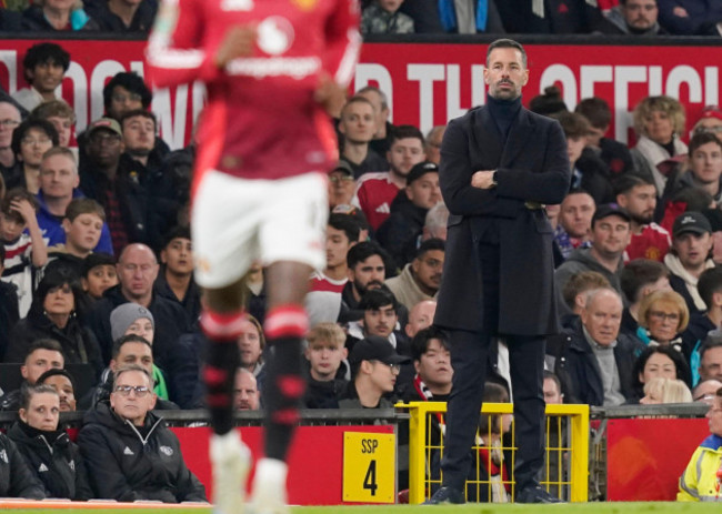 manchester-uk-30th-oct-2024-ruud-van-nistleroy-stand-in-manager-lots-on-from-the-touchline-during-the-carabao-cup-match-at-old-trafford-manchester-picture-credit-should-read-andrew-yatessporti