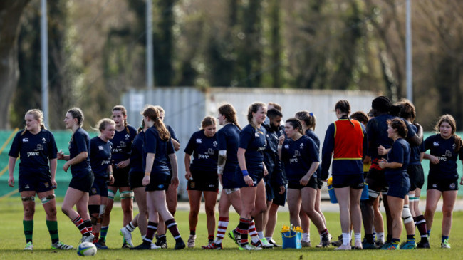 a-view-of-the-ireland-team-huddle-during-a-break-in-the-game