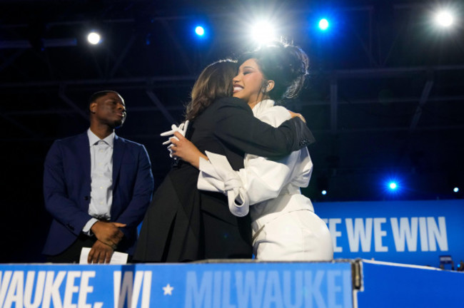 cardi-b-hugs-democratic-presidential-nominee-vice-president-kamala-harris-during-a-campaign-rally-at-the-wisconsin-state-fair-expo-in-west-allis-wis-friday-nov-1-2024-ap-photojacquelyn-martin