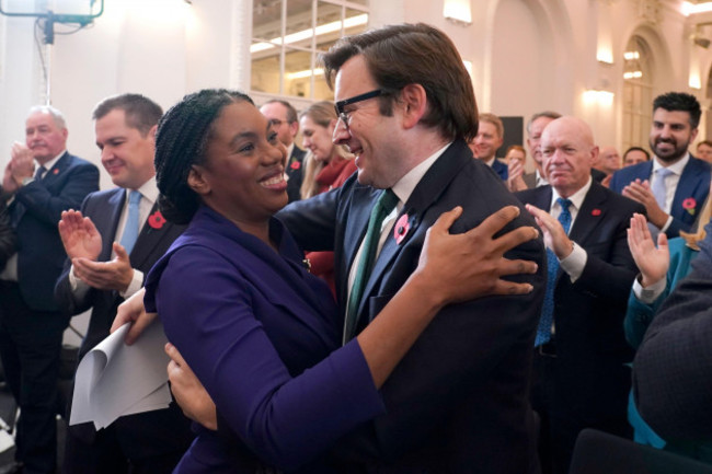 britains-member-of-parliament-kemi-badenoch-left-embraces-her-husband-hamish-badenoch-after-being-elected-as-the-new-leader-of-the-opposition-conservative-party-in-london-saturday-nov-2-2024