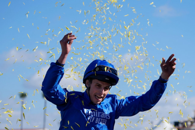 william-buick-celebrates-after-riding-rebels-romance-to-victory-in-the-breeders-cup-turf-horse-race-in-del-mar-calif-saturday-nov-2-2024-ap-photogregory-bull