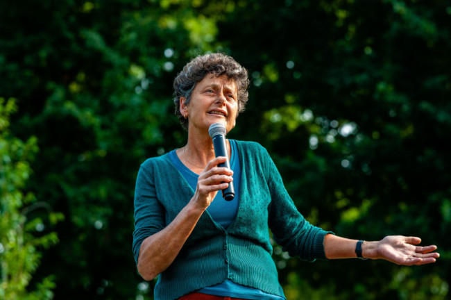 tineke-strik-member-of-the-european-parliament-for-the-greens-is-giving-a-speech-during-the-demonstration-for-the-evacuation-of-the-moria-refugee-camp-that-has-taken-place-in-utrecht-on-september