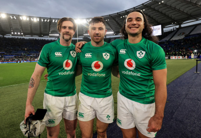 mack-hansen-hugo-keenan-and-james-lowe-after-the-game