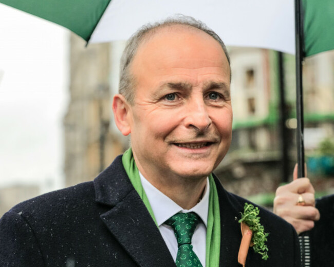 london-uk-13th-mar-2022-micheal-martin-irish-taoiseach-prime-minister-leads-at-the-front-of-the-london-st-patricks-day-parade-credit-imageplotteralamy-live-news