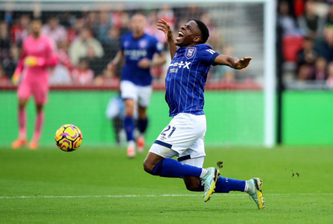 ipswich-towns-chiedozie-ogbene-gets-injured-during-the-premier-league-match-at-the-gtech-community-stadium-london-picture-date-saturday-october-26-2024