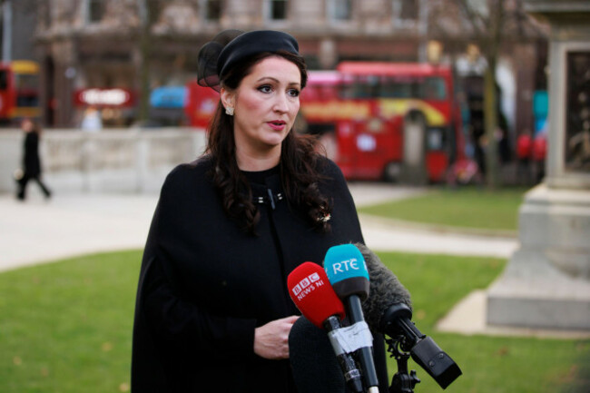 deputy-first-minister-emma-little-pengelly-speaking-to-the-media-after-the-remembrance-sunday-service-at-belfast-city-hall-picture-date-sunday-november-10-2024