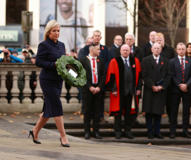 first-minister-michelle-oneill-lays-a-wreath-during-the-remembrance-sunday-service-at-belfast-city-hall-picture-date-sunday-november-10-2024