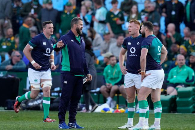 irelands-head-coach-andy-farrell-centre-speaks-to-players-as-they-warm-up-for-a-test-match-between-south-africa-and-ireland-at-loftus-versfeld-stadium-in-pretoria-south-africa-saturday-july-6-2