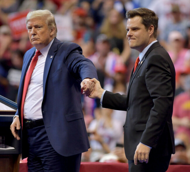 sunrise-florida-november-26-president-donald-trump-matt-gaetz-attends-a-homecoming-campaign-rally-for-u-s-president-donald-trump-at-the-bbt-center-on-november-26-2019-in-sunrise-florida-peop