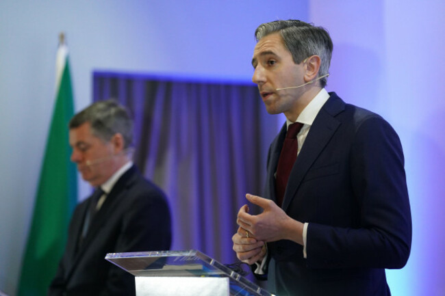 paschal-donohoe-left-and-taoiseach-simon-harris-during-fine-gaels-general-election-manifesto-launch-at-horse-jockey-hotel-co-tipperary-ahead-of-the-general-election-on-november-29-picture-date