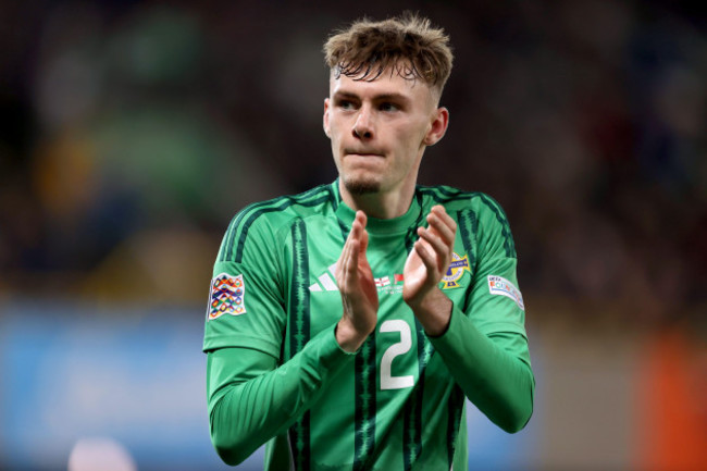 northern-irelands-conor-bradley-applauds-the-fans-as-he-is-substituted-late-in-the-match-during-the-uefa-nations-league-group-c3-match-at-the-national-football-stadium-at-windsor-park-belfast-pictu