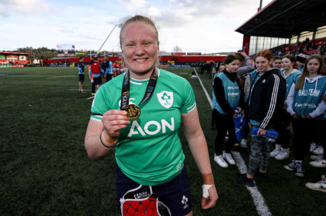 aoife-wafer-celebrates-after-the-game-with-her-guinness-six-nations-player-of-the-match-medal