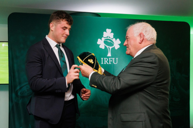 gus-mccarthy-is-presented-with-his-first-cap-by-declan-madden