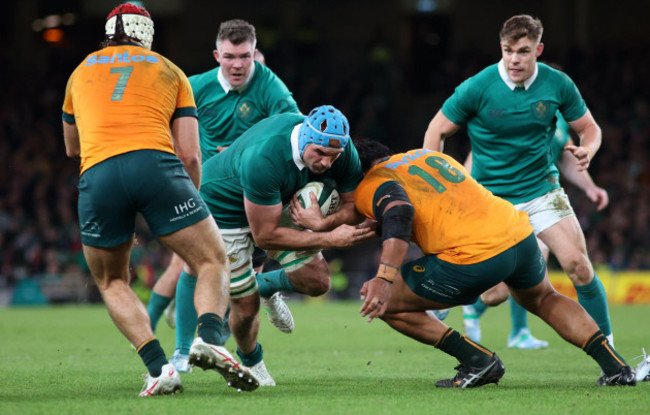 irelands-tadhg-beirne-centre-left-and-australias-allan-alaalatoa-in-action-during-the-autumn-international-match-at-the-aviva-stadium-in-dublin-ireland-picture-date-saturday-november-30-2024