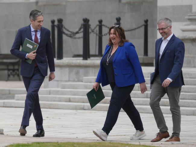 taoiseach-simon-harris-minister-for-children-roderic-ogorman-and-minister-of-state-anne-rabbitte-arriving-for-a-media-briefing-at-government-building-dublin-on-the-launch-of-the-autism-innovation