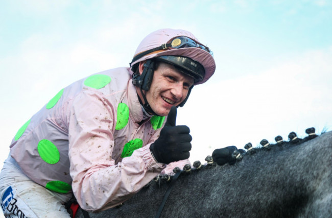 jockey-paul-townend-celebrates-on-board-lossiemouth-after-winning-the-bar-one-racing-hattons-grace-hurdle-at-fairyhouse-racecourse-in-county-meath-ireland-picture-date-sunday-december-1-2024