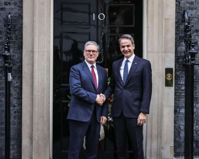 london-uk-03rd-dec-2024-sir-keir-starmer-prime-minister-of-the-united-kingdom-welcomes-kyriakos-mitsotakis-prime-minister-of-greece-to-10-downing-street-today-for-meetings-credit-imageplotte