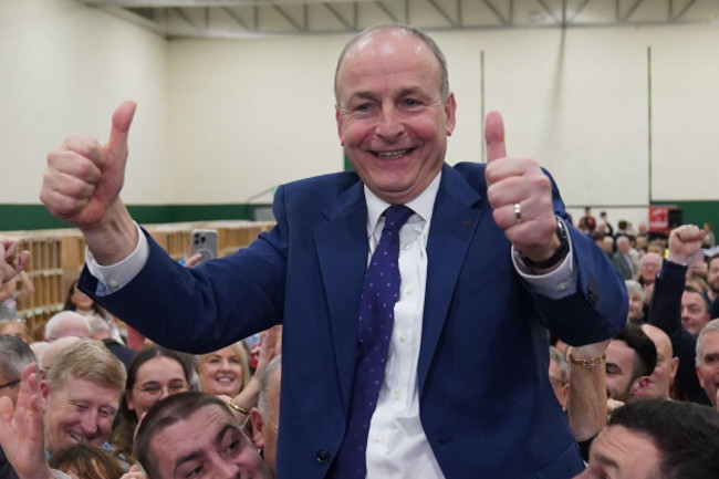 fianna-fail-leader-micheal-martin-celebrates-after-he-was-deemed-elected-in-the-cork-south-central-constituency-at-the-election-count-centre-at-nemo-rangers-gaa-club-in-cork-after-voters-went-to-the