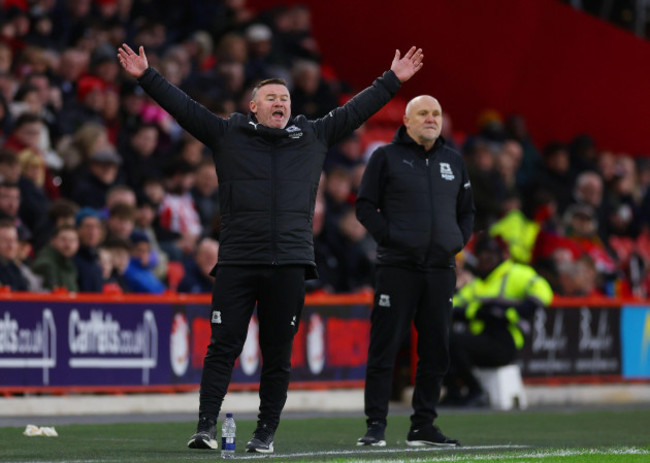 sheffield-uk-14th-dec-2024-wayne-rooney-manager-of-plymouth-argyle-and-assistant-mike-phelan-during-the-sky-bet-championship-match-at-bramall-lane-sheffield-picture-credit-should-read-simon-bel