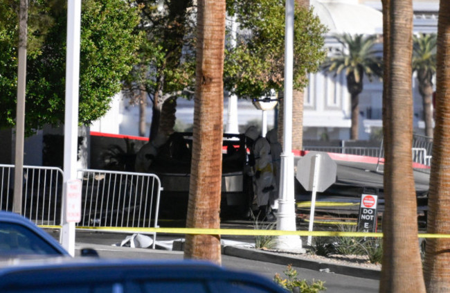 las-vegas-nevada-usa-1st-jan-2025-law-enforcement-investigate-a-tesla-cybertruck-that-exploded-near-the-entrance-of-trump-tower-the-driver-was-killed-and-seven-people-were-injured-police-are-in