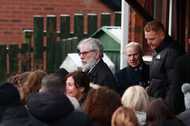 former-sinn-fein-president-gerry-adams-leaving-the-home-of-ted-howell-on-suffolk-road-in-west-belfast-after-a-funeral-service-the-former-strategist-and-negotiator-for-sinn-fein-who-took-part-in-the