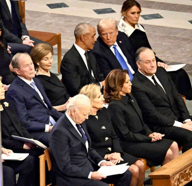 u-s-president-joe-biden-vice-president-kamala-harris-former-president-george-w-bush-former-president-barack-obama-and-president-elect-donald-trump-attend-the-state-funeral-for-former-u-s-preside