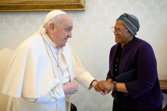 in-this-picture-made-available-on-thursday-jan-16-2025-by-vatican-media-pope-francis-wears-a-sling-on-his-right-arm-due-to-a-fall-earlier-in-the-day-while-meeting-with-fao-programme-committee-ch