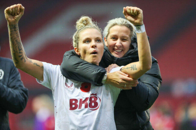 bristol-uk-12-november-2023-rachel-daly-and-carla-ward-during-the-wsl-fixture-between-bristol-city-and-aston-villa