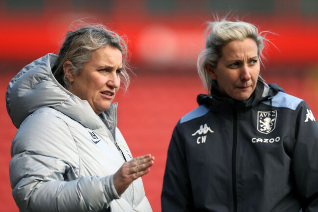 chelsea-manager-emma-hayes-left-and-aston-villa-manager-carla-ward-prior-to-kick-off-before-the-vitality-womens-fa-cup-fourth-round-match-at-the-banks-stadium-walsall-picture-date-saturday-janu