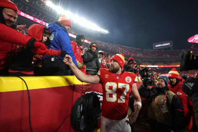 kansas-city-chiefs-tight-end-travis-kelce-87-celebrates-following-an-nfl-football-afc-divisional-playoff-game-against-the-houston-texans-saturday-jan-18-2025-in-kansas-city-mo-ap-phototravis