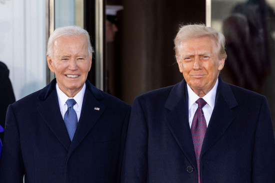 washington-united-states-20th-jan-2025-us-president-joe-biden-welcomes-president-elect-donald-trump-to-the-north-portico-of-the-white-house-on-the-morning-of-trumps-inauguration-in-washington-dc