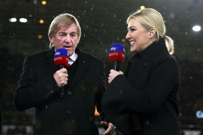 sky-sports-presenter-kelly-cates-right-and-sir-kenny-dalglish-before-the-premier-league-match-at-molineux-wolverhampton