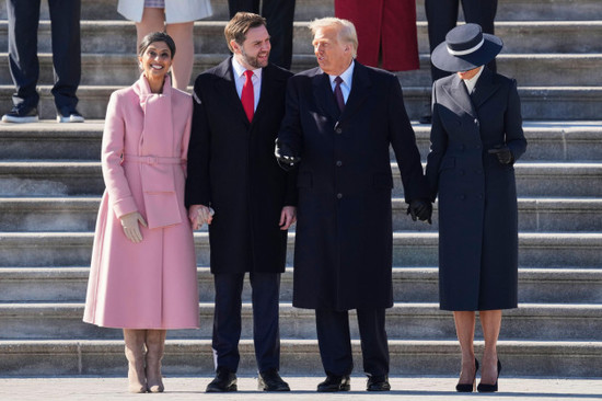 second-lady-usha-vance-left-vice-president-jd-vance-second-from-left-president-donald-trump-second-from-right-and-first-lady-melania-trump-look-on-as-the-bidens-depart-to-joint-base-andrews-on-a