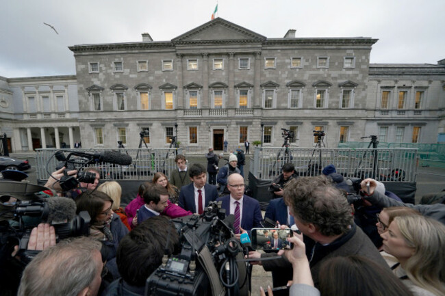 leader-of-aontu-peadar-toibin-and-paul-lawless-address-the-media-outside-leinster-house-dublin-following-their-withdrawal-from-the-regional-technical-group-picture-date-wednesday-january-22-2025