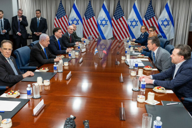 arlington-united-states-05th-feb-2025-us-secretary-of-defense-pete-hegseth-delivers-remarks-during-a-meeting-with-israeli-prime-minister-benjamin-netanyahu-at-the-pentagon-in-arlington-virginia