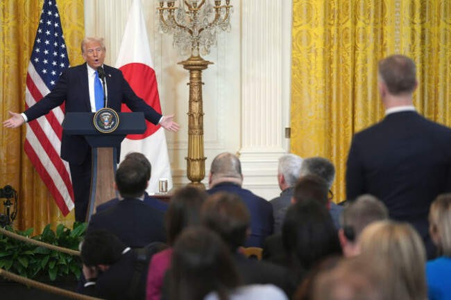 president-donald-trump-answers-questions-during-a-news-conference-with-japans-prime-minister-shigeru-ishiba-at-the-white-house-friday-feb-7-2025-in-washington-ap-photoevan-vucci