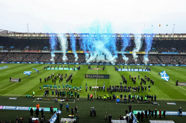 both-sides-line-up-for-the-anthems-ahead-of-the-game